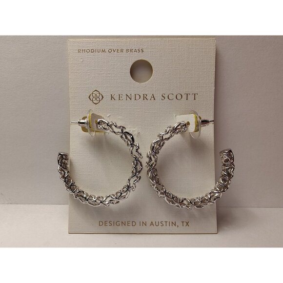 Kendra Scott Maeve Filigree Rhodium Over Brass Silver-Tone Hoop Earrings NWT - Picture 2 of 7